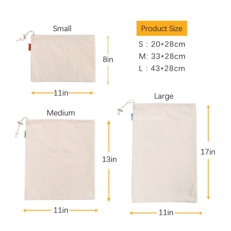 Reusable fruit vegatable storage drawstring cotton bag